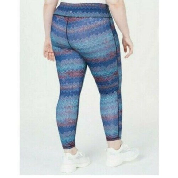 Ideology Women Multi Chevron Leggings Plus Fitness Yoga Running Athletic Navy 3X - Picture 3 of 3